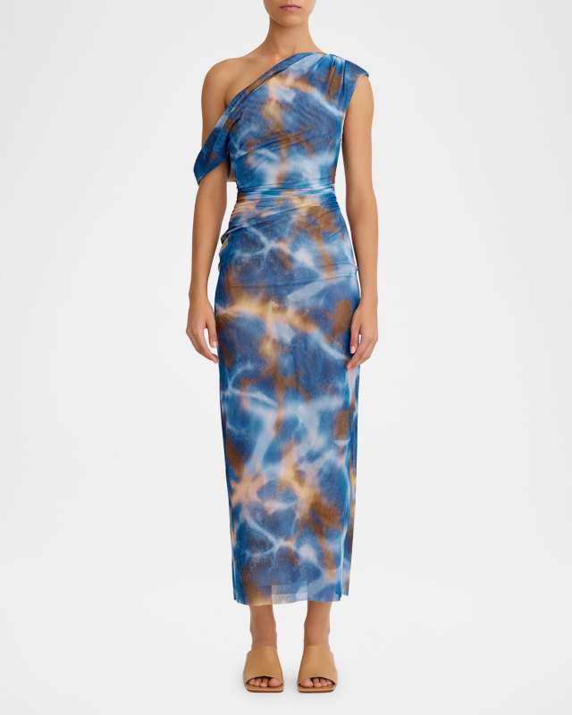 Drew One-Shoulder Ruched Midi Dress